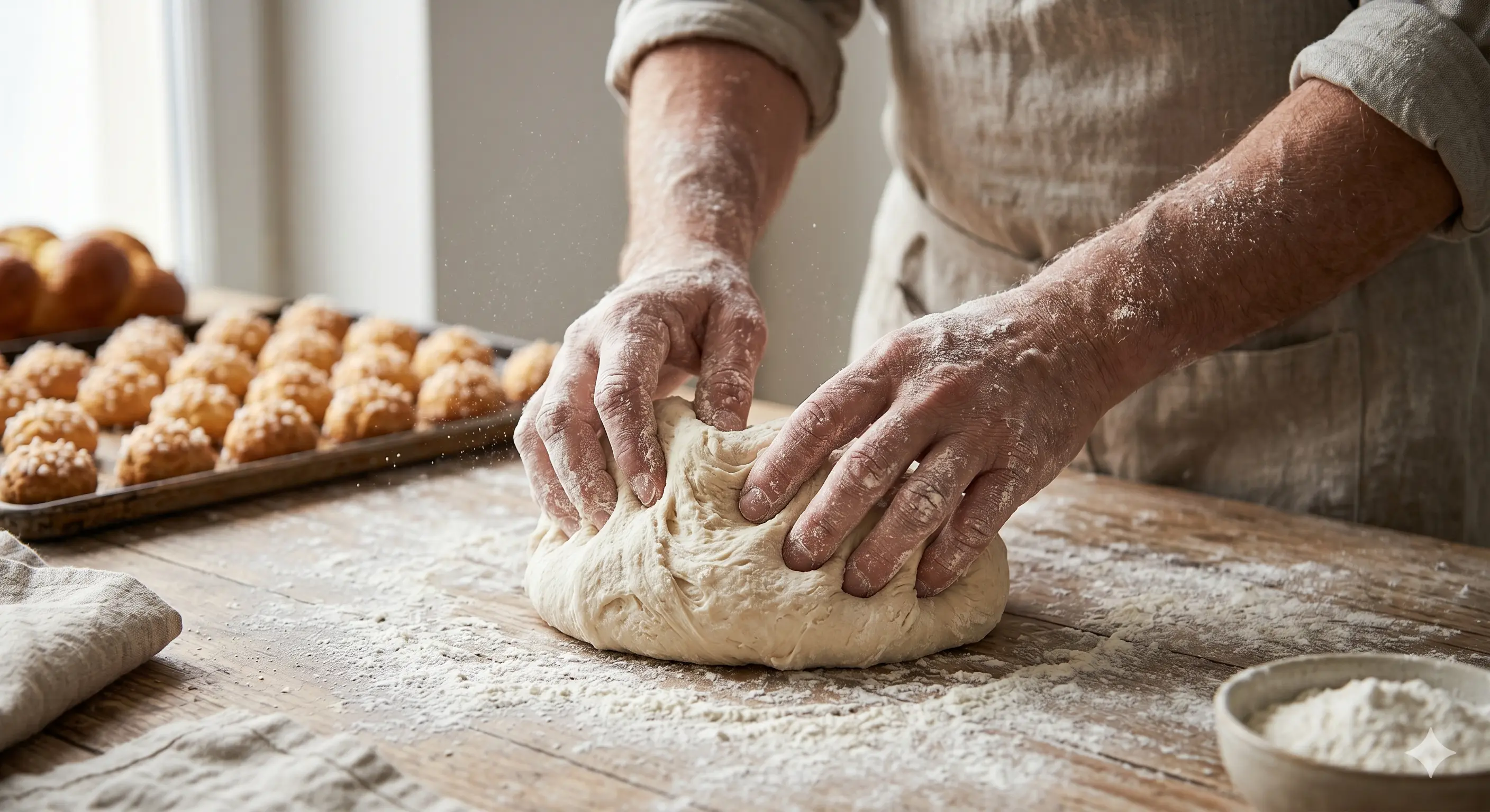 Mains pétrissant la pâte